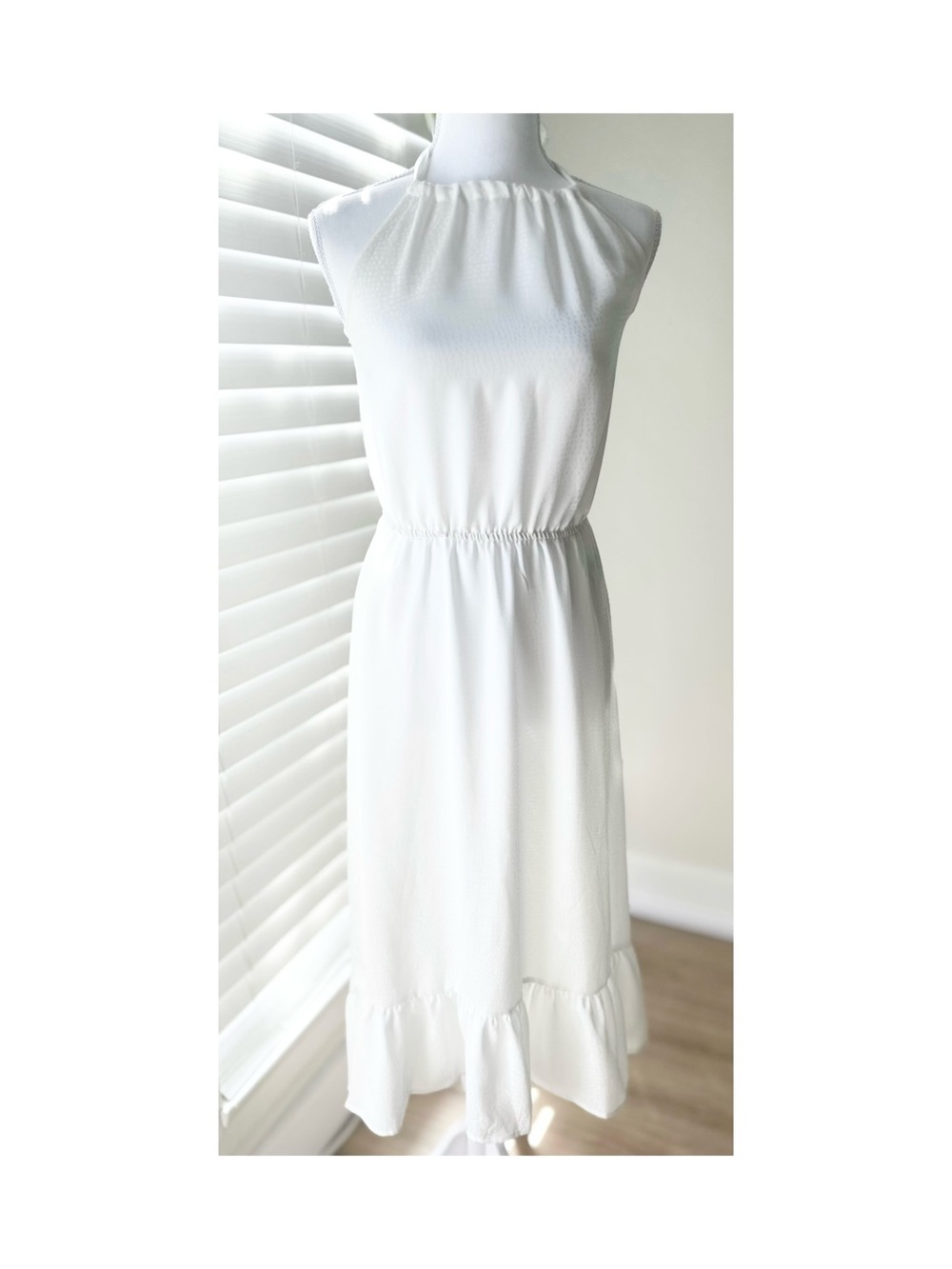 Only White Halter Midi Dress with Ruffle Hem
